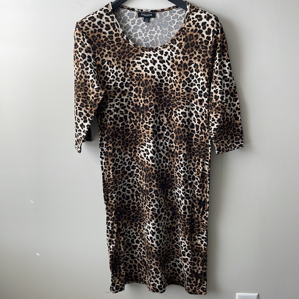 Rouge leopard print stretch midi length stretch dress women plus size 2X